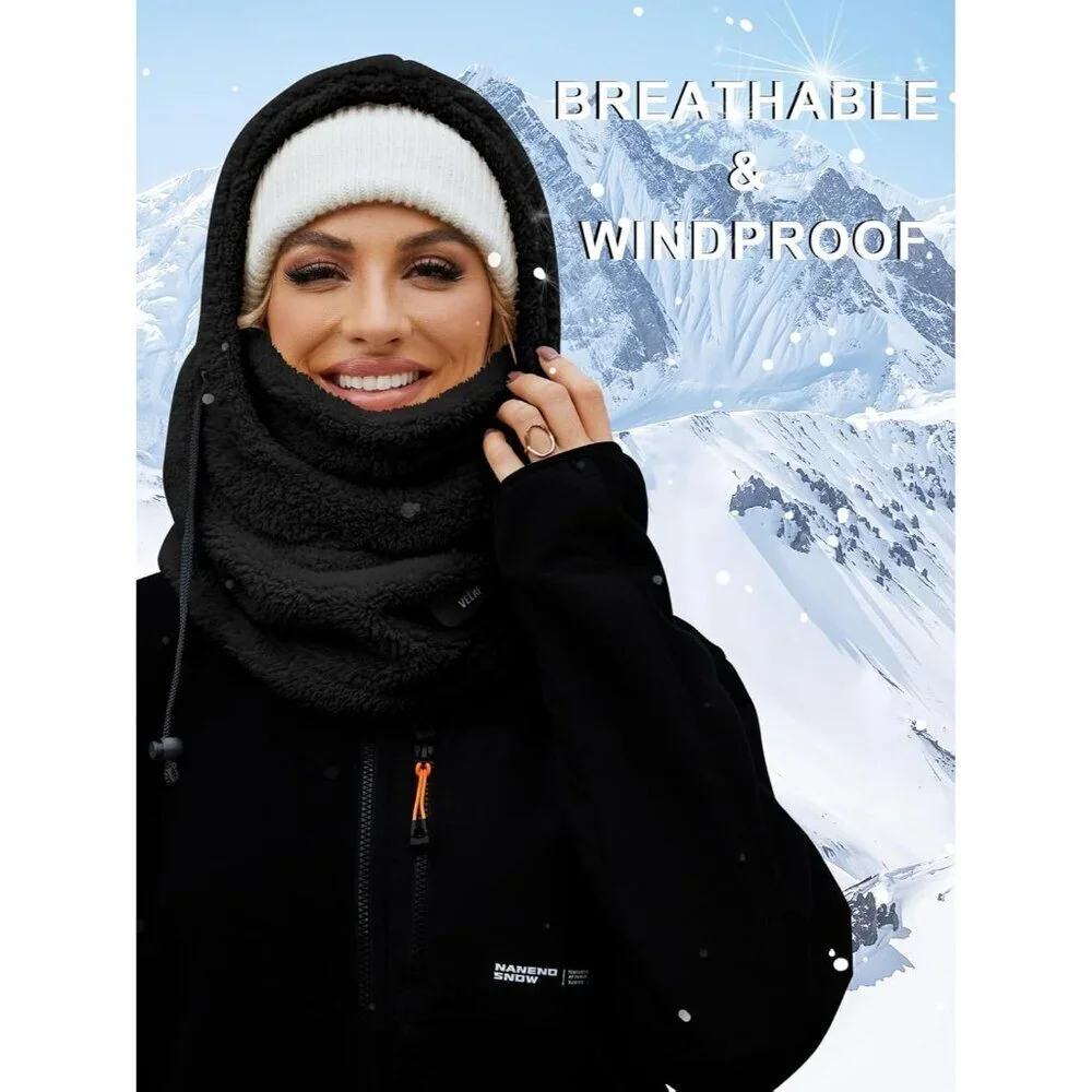 Women's Black Winter Face Masks Windproof Scarf Cold Weather Hat Neck Warmer